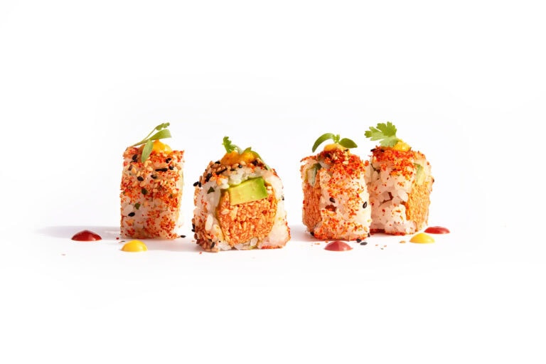 Aquamar's Spicy Onda Roll created with Naoya Tsuruta, sushi Chef at Japanese restaurant, Koi, in Los Angeles, CA